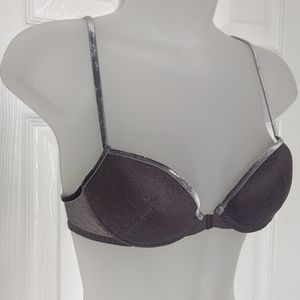 Velvet and lace front clasp bra 34A